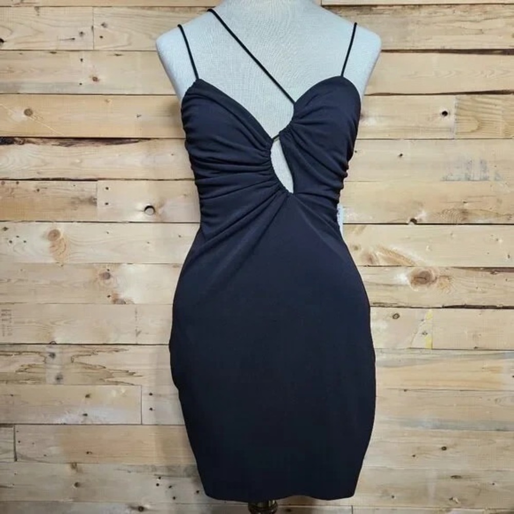 ZARA Asymmetric Draped Mini Dress Black XS Bodycon Date Night Clubwear - Picture 2 of 10